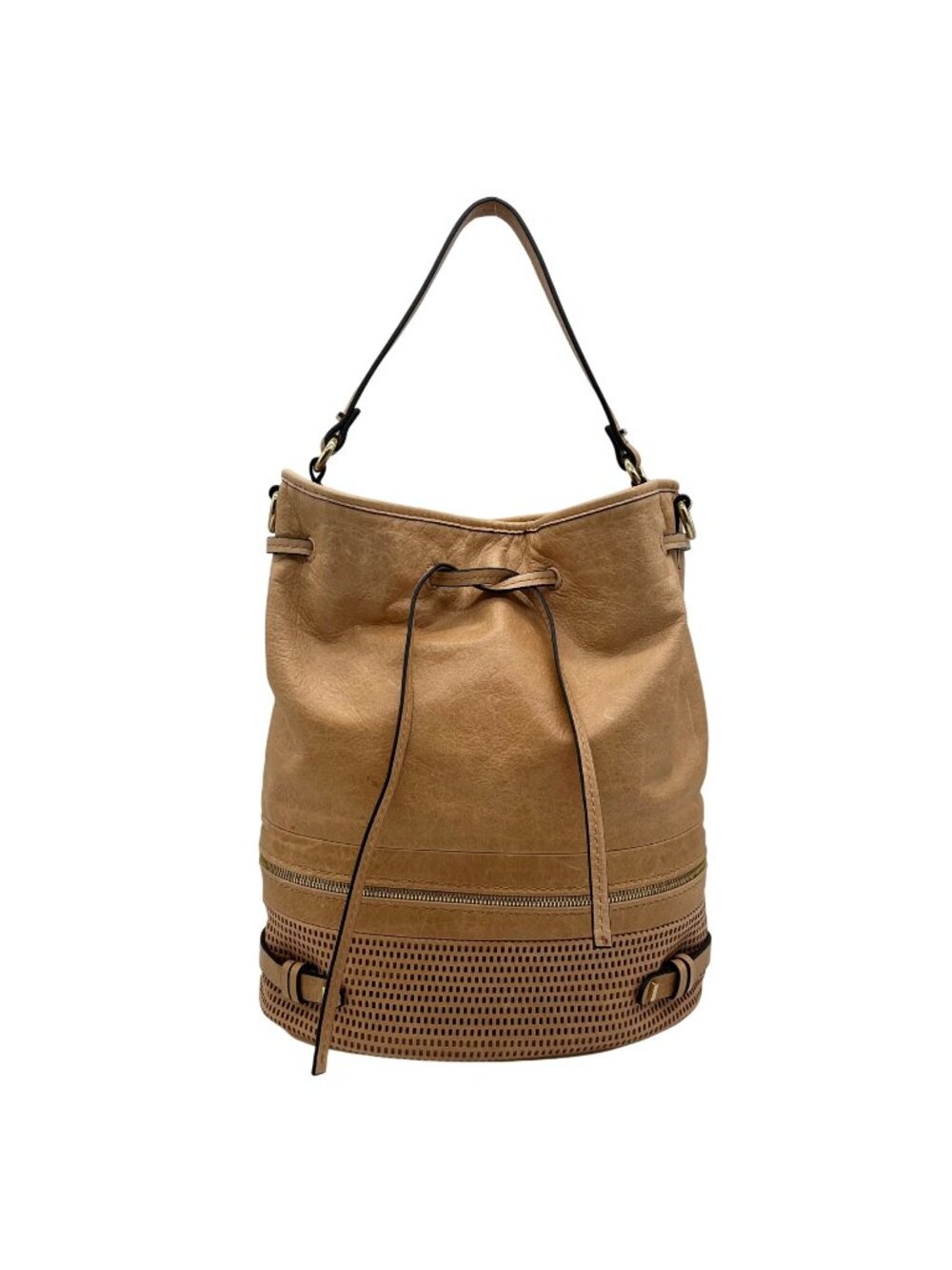 She + Lo Tan Perforated Drawstring Hobo Bag